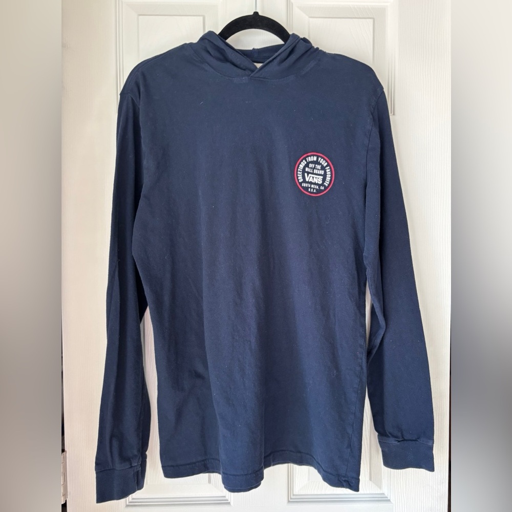 Van Hoodie Tee - Men’s Dark Blue, Long Sleeve TShirt. Size Large